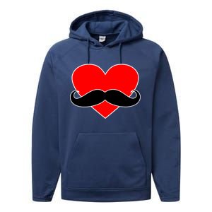 Heart Mustache Funny Valentine's Day Logo Performance Fleece Hoodie