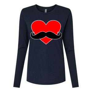 Heart Mustache Funny Valentine's Day Logo Womens Cotton Relaxed Long Sleeve T-Shirt