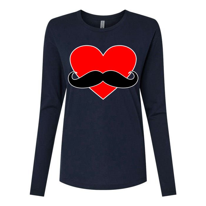 Heart Mustache Funny Valentine's Day Logo Womens Cotton Relaxed Long Sleeve T-Shirt