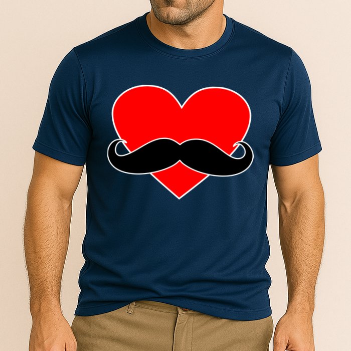 Heart Mustache Funny Valentine's Day Logo Cooling Performance Crew T-Shirt