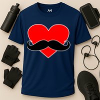 Heart Mustache Funny Valentine's Day Logo Cooling Performance Crew T-Shirt