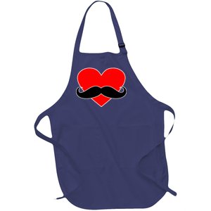 Heart Mustache Funny Valentine's Day Logo Full-Length Apron With Pockets