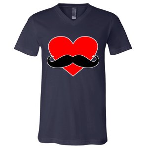 Heart Mustache Funny Valentine's Day Logo V-Neck T-Shirt