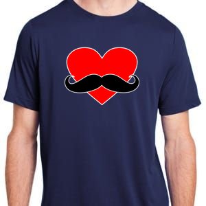 Heart Mustache Funny Valentine's Day Logo Adult ChromaSoft Performance T-Shirt