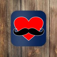 Heart Mustache Funny Valentine's Day Logo Coaster