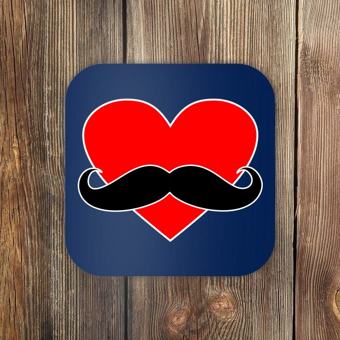 Heart Mustache Funny Valentine's Day Logo Coaster