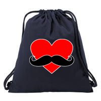 Heart Mustache Funny Valentine's Day Logo Drawstring Bag
