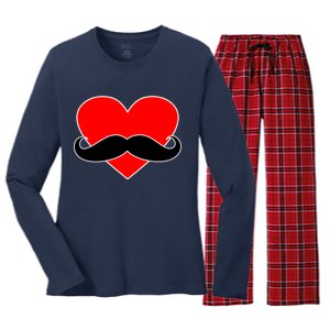 Heart Mustache Funny Valentine's Day Logo Women's Long Sleeve Flannel Pajama Set 