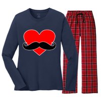 Heart Mustache Funny Valentine's Day Logo Women's Long Sleeve Flannel Pajama Set 