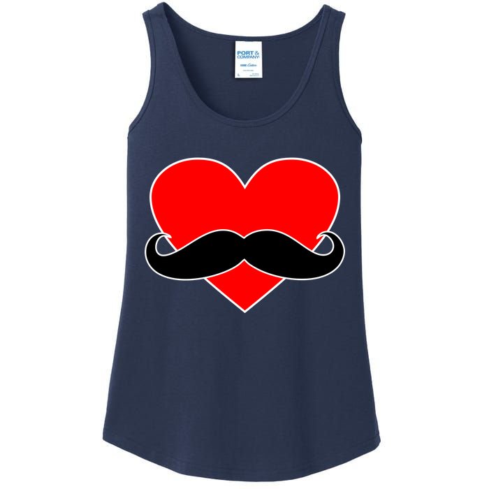 Heart Mustache Funny Valentine's Day Logo Ladies Essential Tank