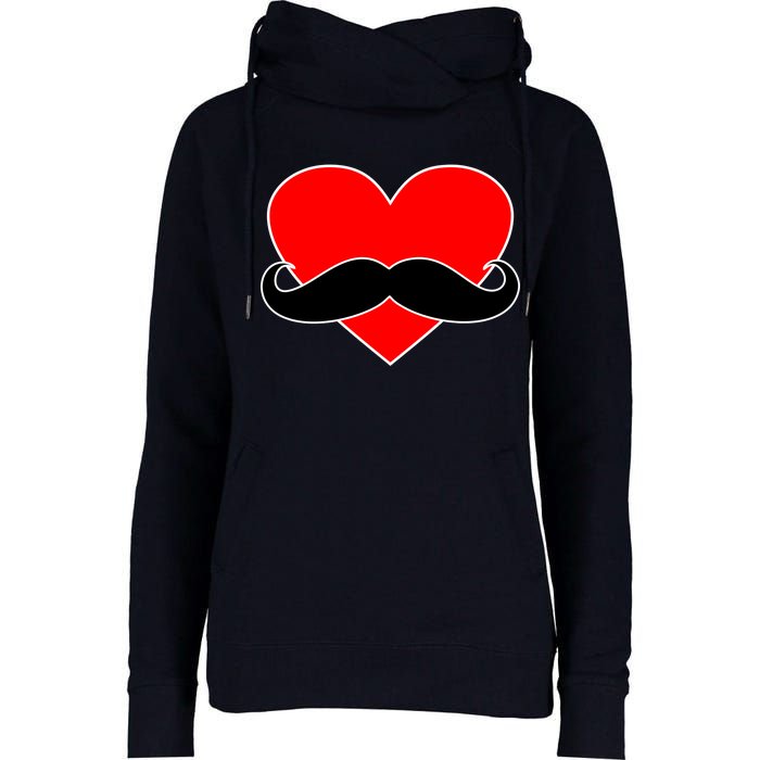 Heart Mustache Funny Valentine's Day Logo Womens Funnel Neck Pullover Hood