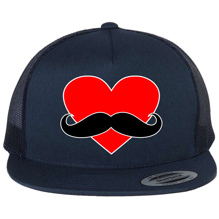 Heart Mustache Funny Valentine's Day Logo Flat Bill Trucker Hat