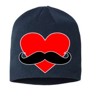 Heart Mustache Funny Valentine's Day Logo Sustainable Beanie