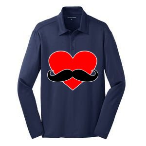 Heart Mustache Funny Valentine's Day Logo Silk Touch Performance Long Sleeve Polo