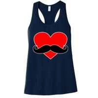 Heart Mustache Funny Valentine's Day Logo Women's Racerback Tank