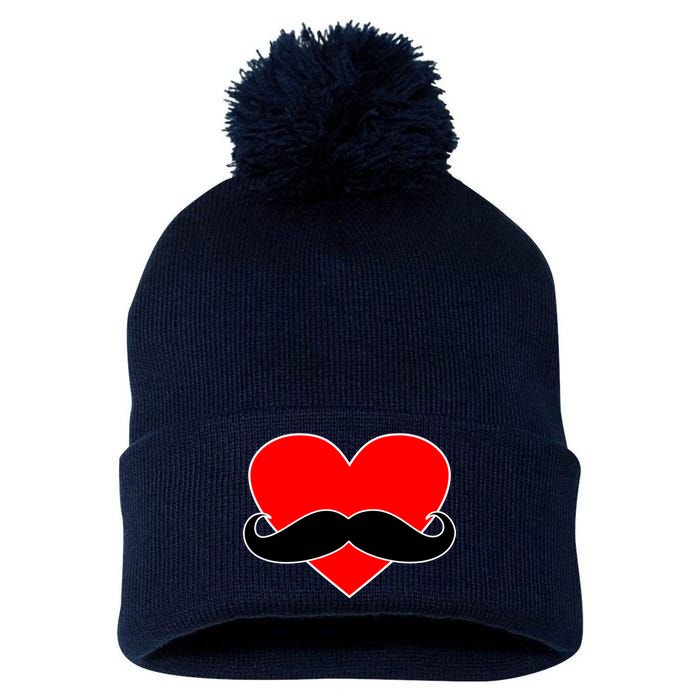 Heart Mustache Funny Valentine's Day Logo Pom Pom 12in Knit Beanie