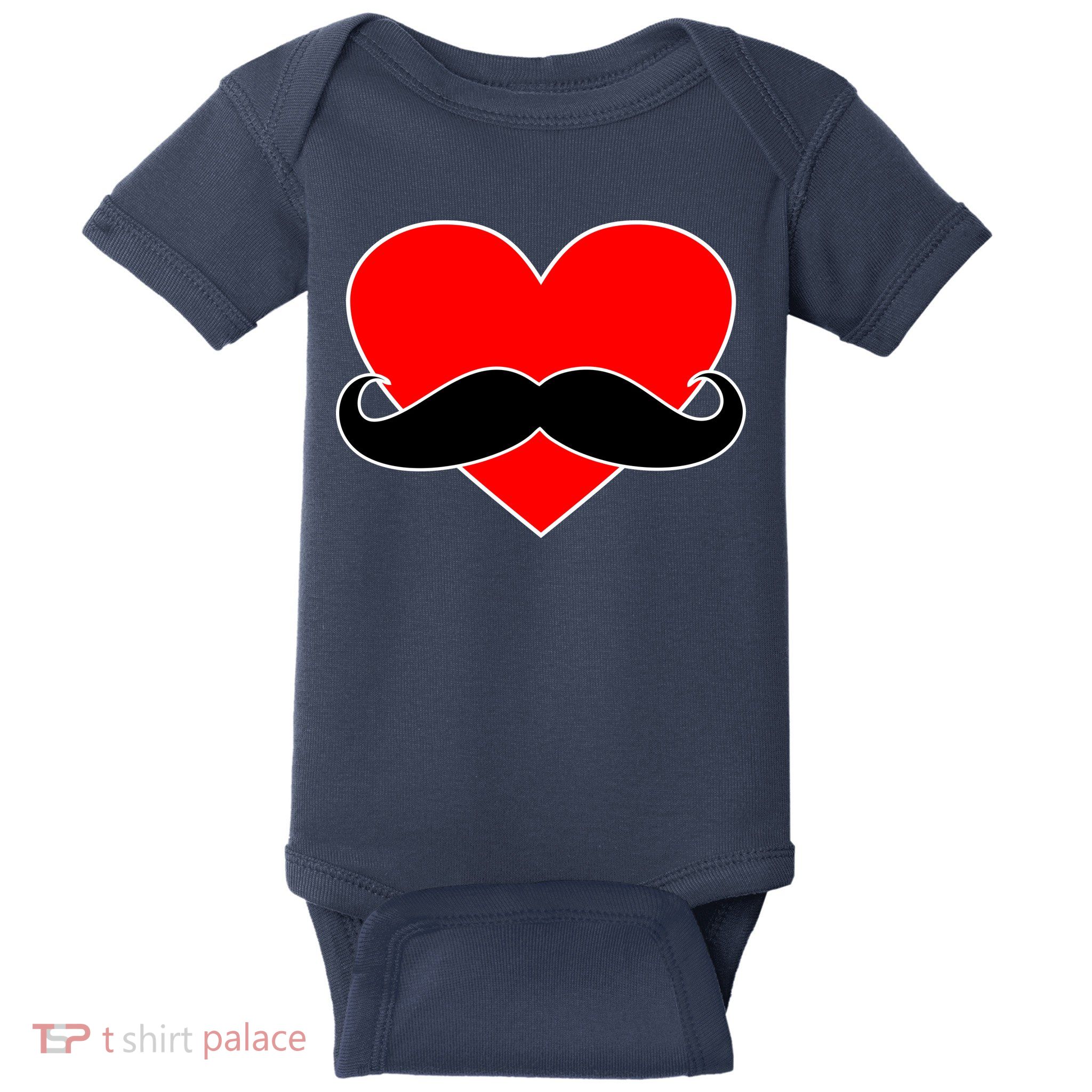 Heart Mustache Funny Valentine's Day Logo Baby Bodysuit