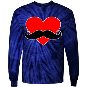 Heart Mustache Funny Valentine's Day Logo Tie-Dye Long Sleeve Shirt