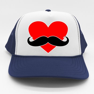 Heart Mustache Funny Valentine's Day Logo Trucker Hat