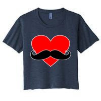 Heart Mustache Funny Valentine's Day Logo Women's Crop Top Tee