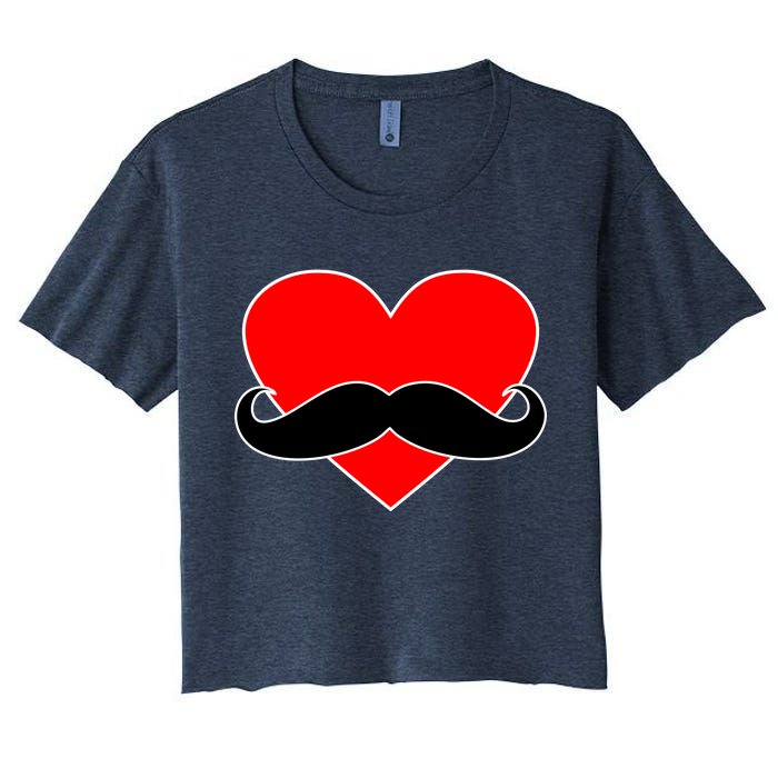 Heart Mustache Funny Valentine's Day Logo Women's Crop Top Tee