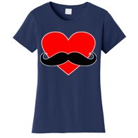 Heart Mustache Funny Valentine's Day Logo Women's T-Shirt