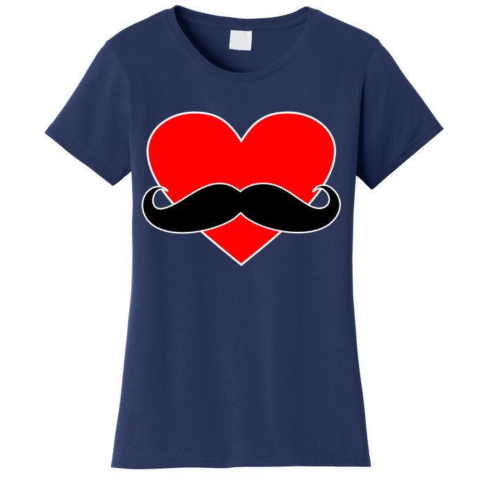 Heart Mustache Funny Valentine's Day Logo Women's T-Shirt