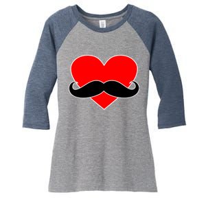 Heart Mustache Funny Valentine's Day Logo Women's Tri-Blend 3/4-Sleeve Raglan Shirt