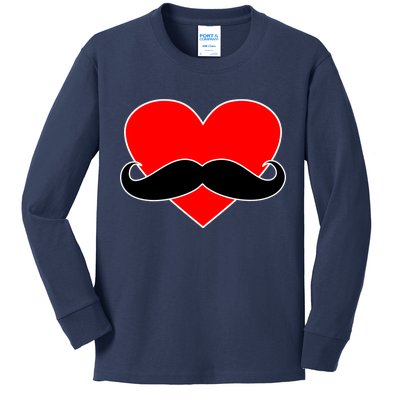 Heart Mustache Funny Valentine's Day Logo Kids Long Sleeve Shirt