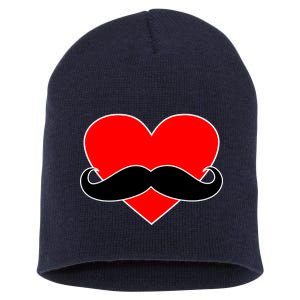 Heart Mustache Funny Valentine's Day Logo Short Acrylic Beanie