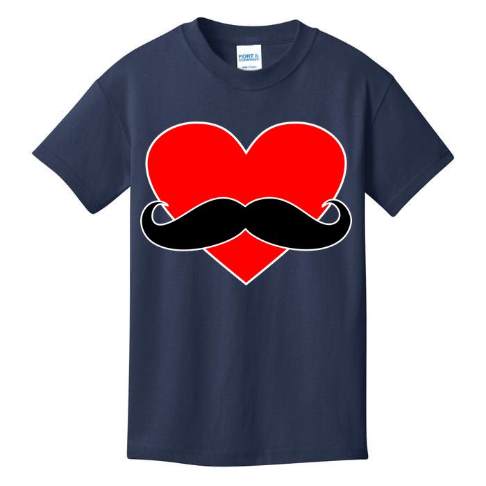 Heart Mustache Funny Valentine's Day Logo Kids T-Shirt