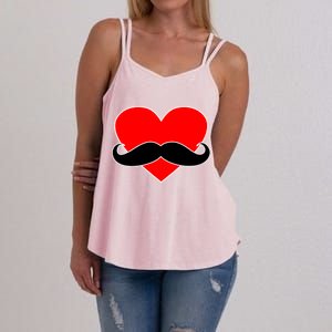 Heart Mustache Funny Valentine's Day Logo Women's Strappy Tank