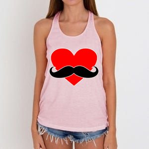 Heart Mustache Funny Valentine's Day Logo Women's Knotted Racerback Tank