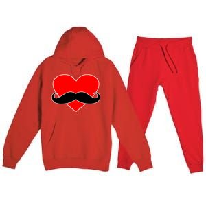 Heart Mustache Funny Valentine's Day Logo Premium Hooded Sweatsuit Set