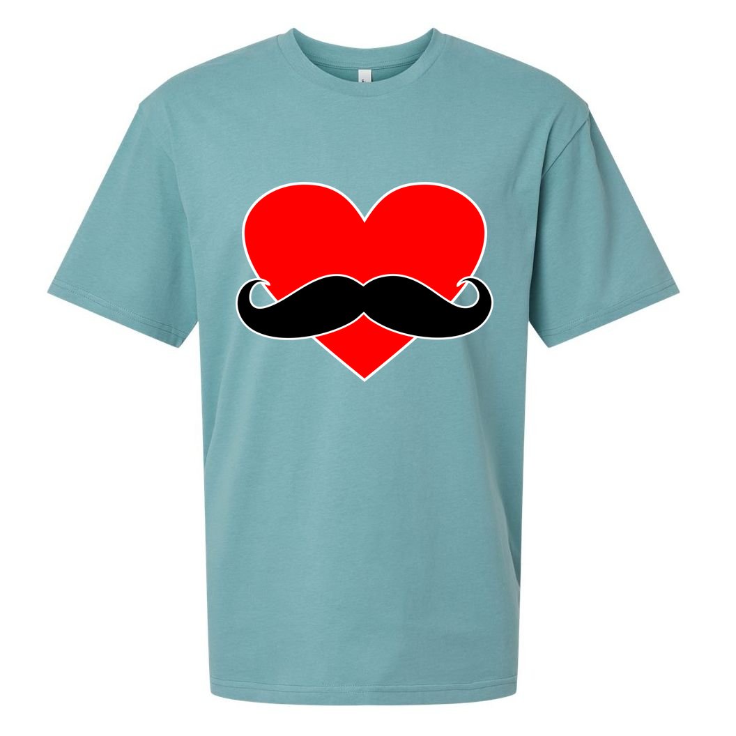 Heart Mustache Funny Valentine's Day Logo Sueded Cloud Jersey T-Shirt