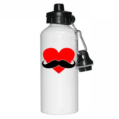 Heart Mustache Funny Valentine's Day Logo Aluminum Water Bottle