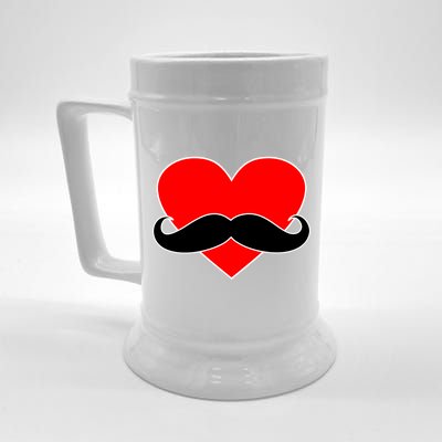 Heart Mustache Funny Valentine's Day Logo Beer Stein