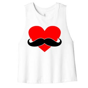 Heart Mustache Funny Valentine's Day Logo Women's Racerback Cropped Tank