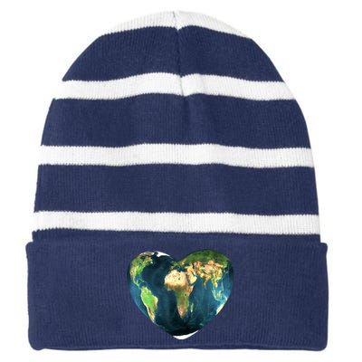 Heart Of The World Love Earth Striped Beanie with Solid Band