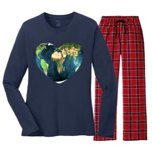 Heart Of The World Love Earth Women's Long Sleeve Flannel Pajama Set 