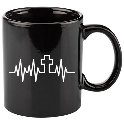 Heartbeat Cross 11oz C Handle Ceramic Mug