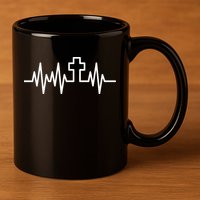 Heartbeat Cross 11oz C Handle Ceramic Mug