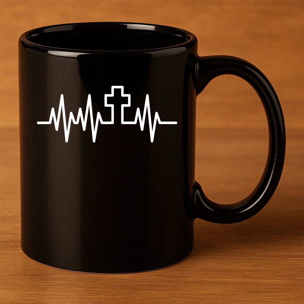 Heartbeat Cross 11oz C Handle Ceramic Mug