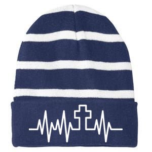 Heartbeat Cross Striped Beanie with Solid Band