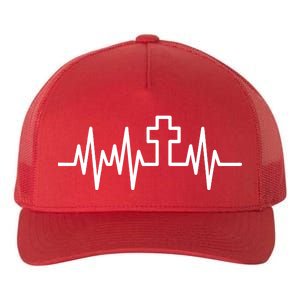 Heartbeat Cross Yupoong Adult 5-Panel Trucker Hat