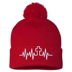 Heartbeat Cross Pom Pom 12in Knit Beanie