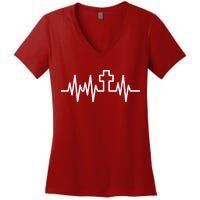 Heartbeat Cross Women's V-Neck T-Shirt