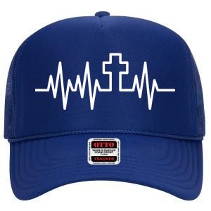 Heartbeat Cross High Crown Mesh Back Trucker Hat