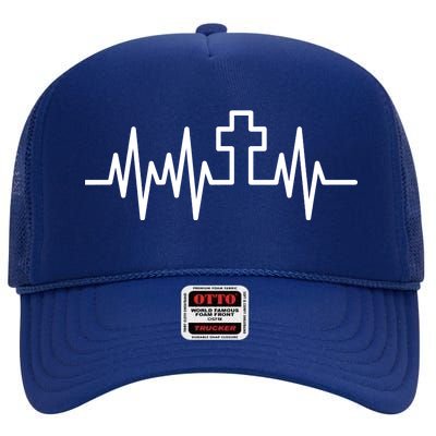 Heartbeat Cross High Crown Mesh Back Trucker Hat