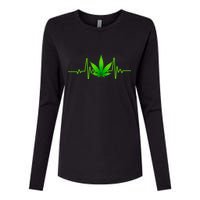 Heartbeat Weed Pulse Womens Cotton Relaxed Long Sleeve T-Shirt